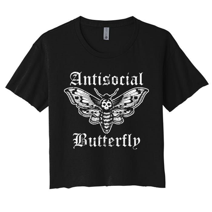 Funny Antisocial Butterfly Introvert Distressed Design Crop Top