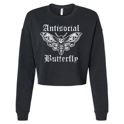 Funny Antisocial Butterfly Introvert Distressed Design Cropped Pullover Crew