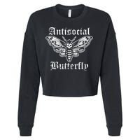 Funny Antisocial Butterfly Introvert Distressed Design Cropped Pullover Crew