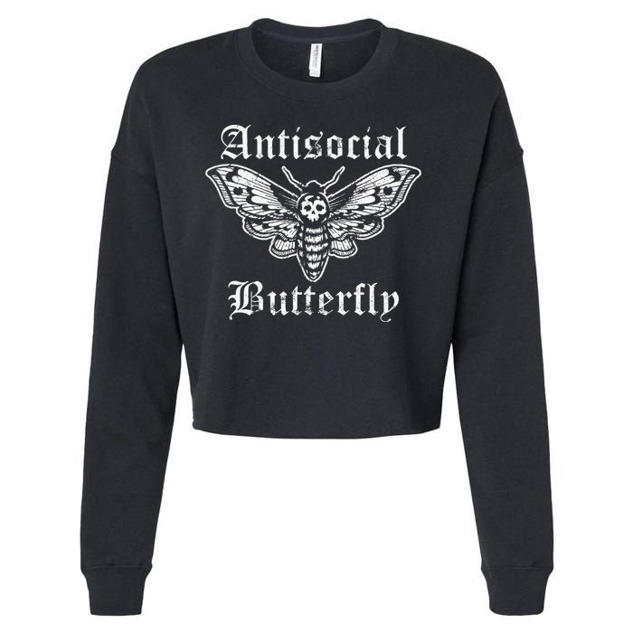 Funny Antisocial Butterfly Introvert Distressed Design Cropped Pullover Crew