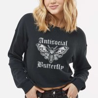 Funny Antisocial Butterfly Introvert Distressed Design Cropped Pullover Crew