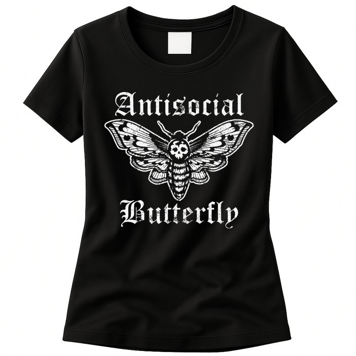 Funny Antisocial Butterfly Introvert Distressed Design Womens T-Shirt