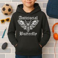 Funny Antisocial Butterfly Introvert Distressed Design Kids Hoodie