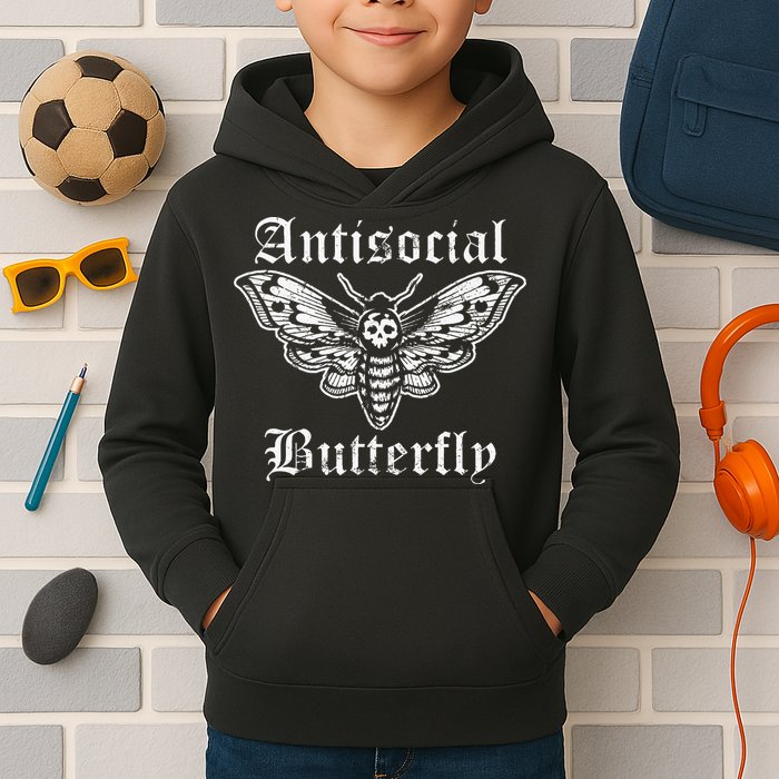 Funny Antisocial Butterfly Introvert Distressed Design Kids Hoodie