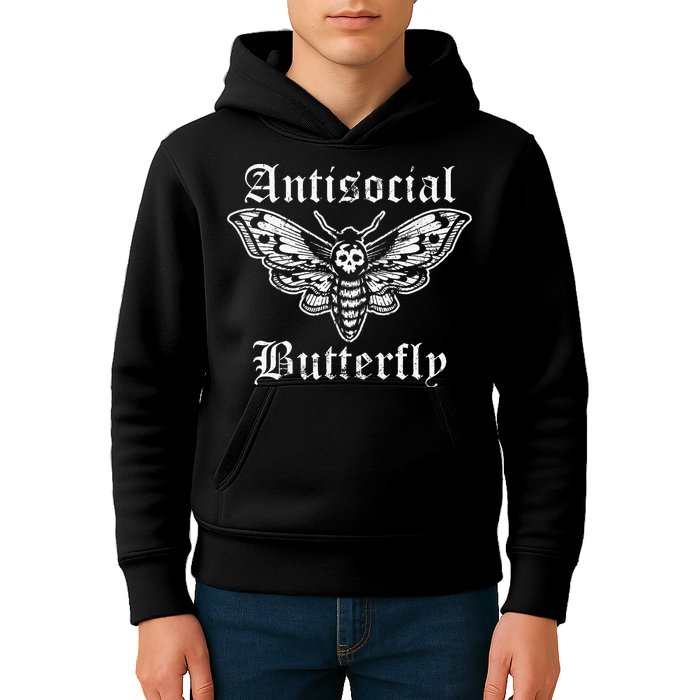 Funny Antisocial Butterfly Introvert Distressed Design Kids Hoodie