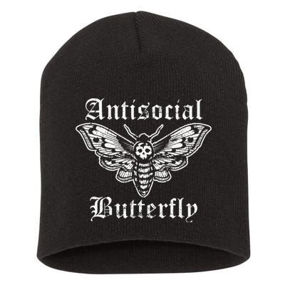 Funny Antisocial Butterfly Introvert Distressed Design Short Acrylic Beanie
