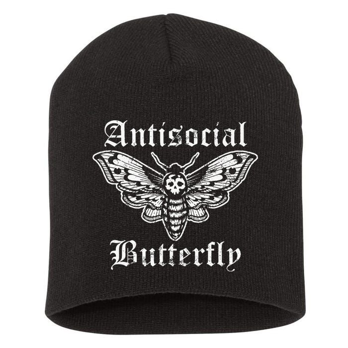 Funny Antisocial Butterfly Introvert Distressed Design Short Acrylic Beanie