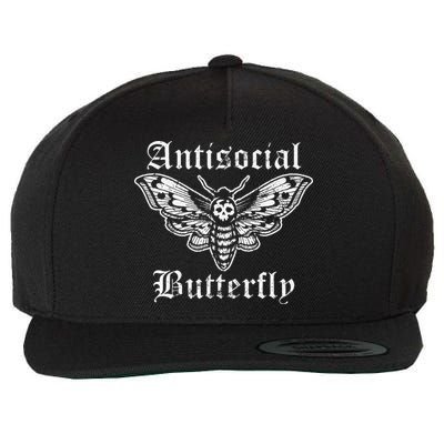 Funny Antisocial Butterfly Introvert Distressed Design Wool Snapback Cap