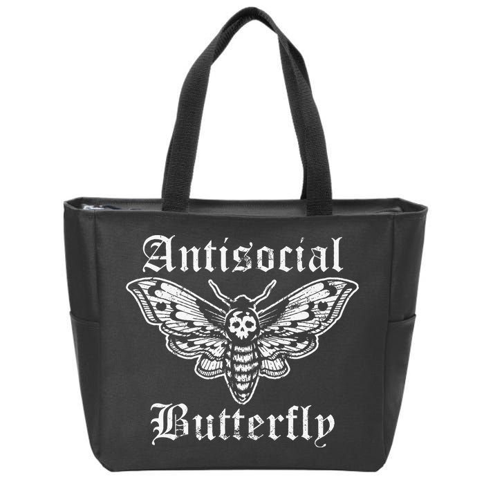 Funny Antisocial Butterfly Introvert Distressed Design Zip Tote Bag