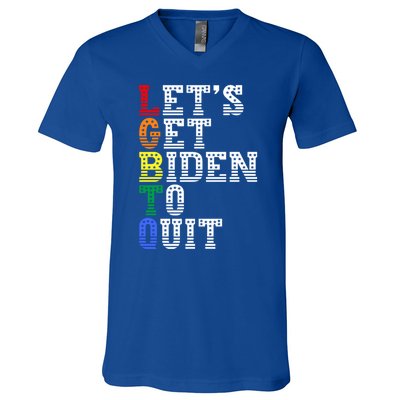 Funny Anti Biden LGBTQ Lets Get Biden To Quit V-Neck T-Shirt