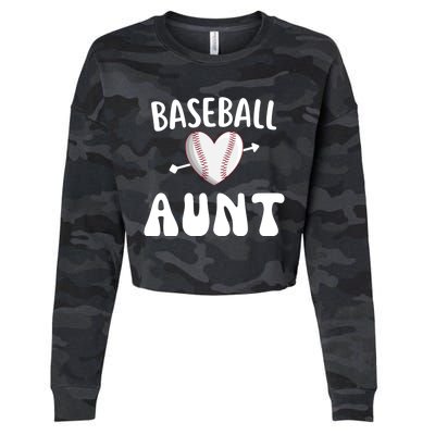 Funny Aunt Baseball Groovy Heart Baseball Player Mother Day Cool Gift Cropped Pullover Crew