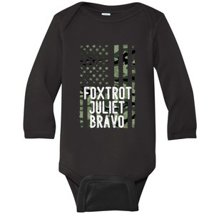 FJB Anti Biden Foxtrot Juliet Bravo American Flag Baby Long Sleeve Bodysuit