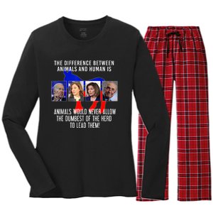 Funny Anti Biden Never Allow The Dumbest To Lead Democrats Women's Long Sleeve Flannel Pajama Set 