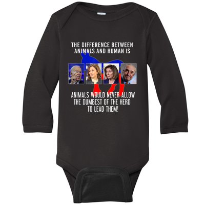 Funny Anti Biden Never Allow The Dumbest To Lead Democrats Baby Long Sleeve Bodysuit