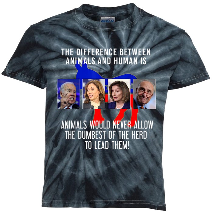 Funny Anti Biden Never Allow The Dumbest To Lead Democrats Kids Tie-Dye T-Shirt