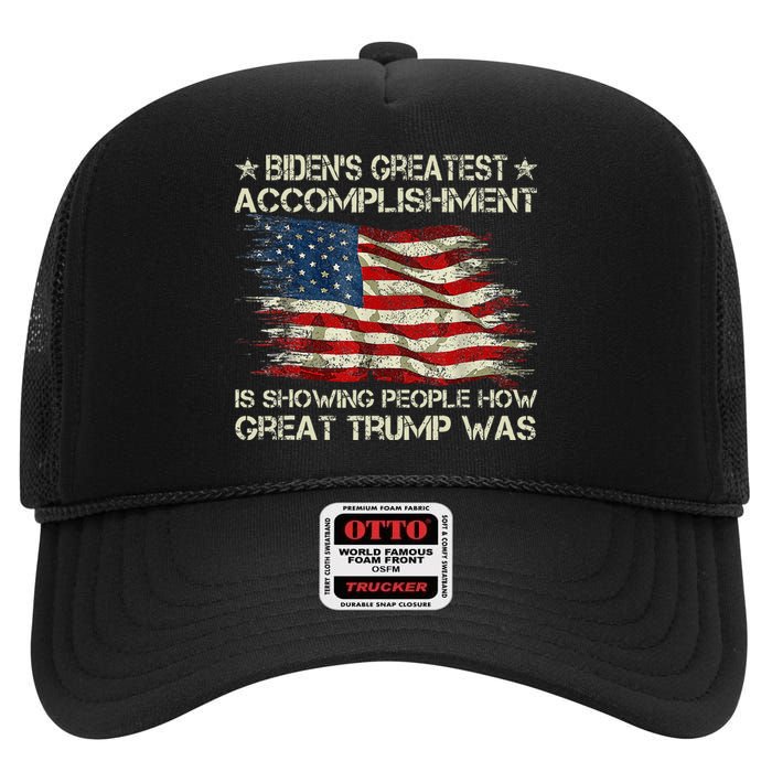 Funny Anti Biden BidenS Greatest Accomplishment Is Showing High Crown Mesh Back Trucker Hat