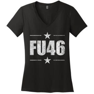 FU46 Anti Biden Pro Trump Funny Women's V-Neck T-Shirt