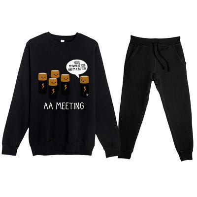 Funny Aa Battery Meeting Premium Crewneck Sweatsuit Set