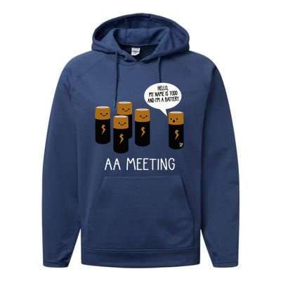 Funny Aa Battery Meeting Performance Fleece Hoodie