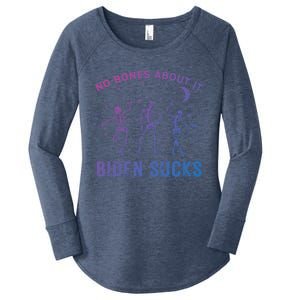 Funny Anti Biden Halloween Biden Sucks Dancing Skeletons Meaningful Gift Women's Perfect Tri Tunic Long Sleeve Shirt