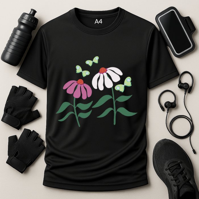 Flower And Butterfly Cone Flower And Butterflies Cooling Performance Crew T-Shirt