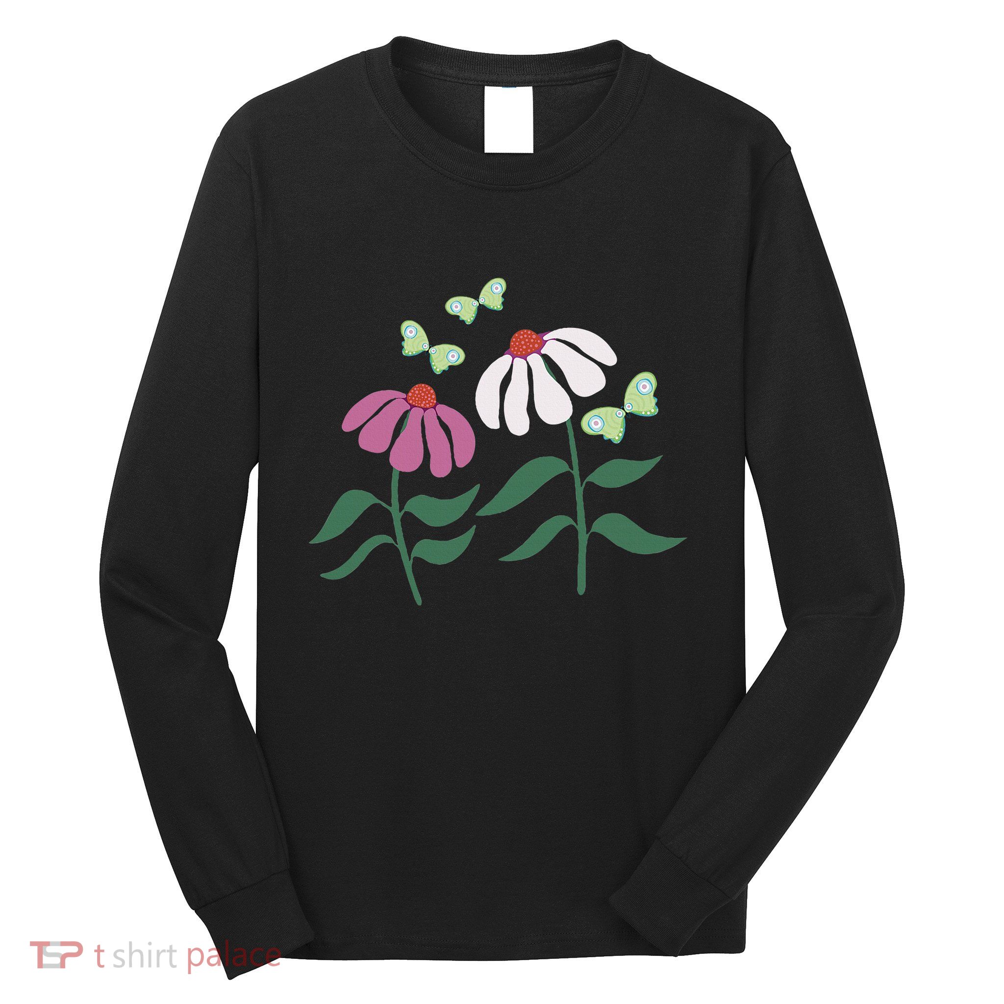 Flower And Butterfly Cone Flower And Butterflies Long Sleeve Shirt