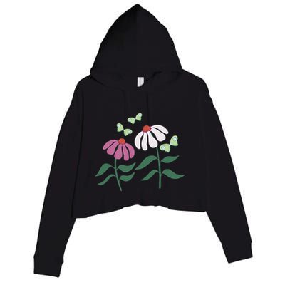 Flower And Butterfly Cone Flower And Butterflies Crop Fleece Hoodie