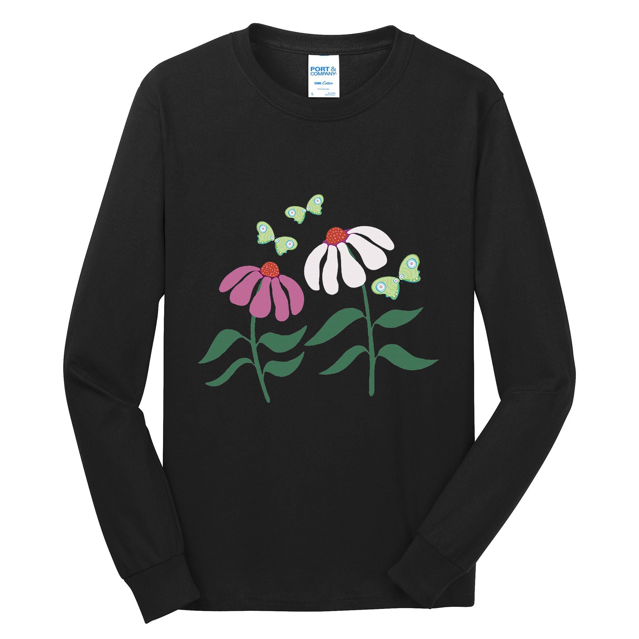 Flower And Butterfly Cone Flower And Butterflies Tall Long Sleeve T-Shirt
