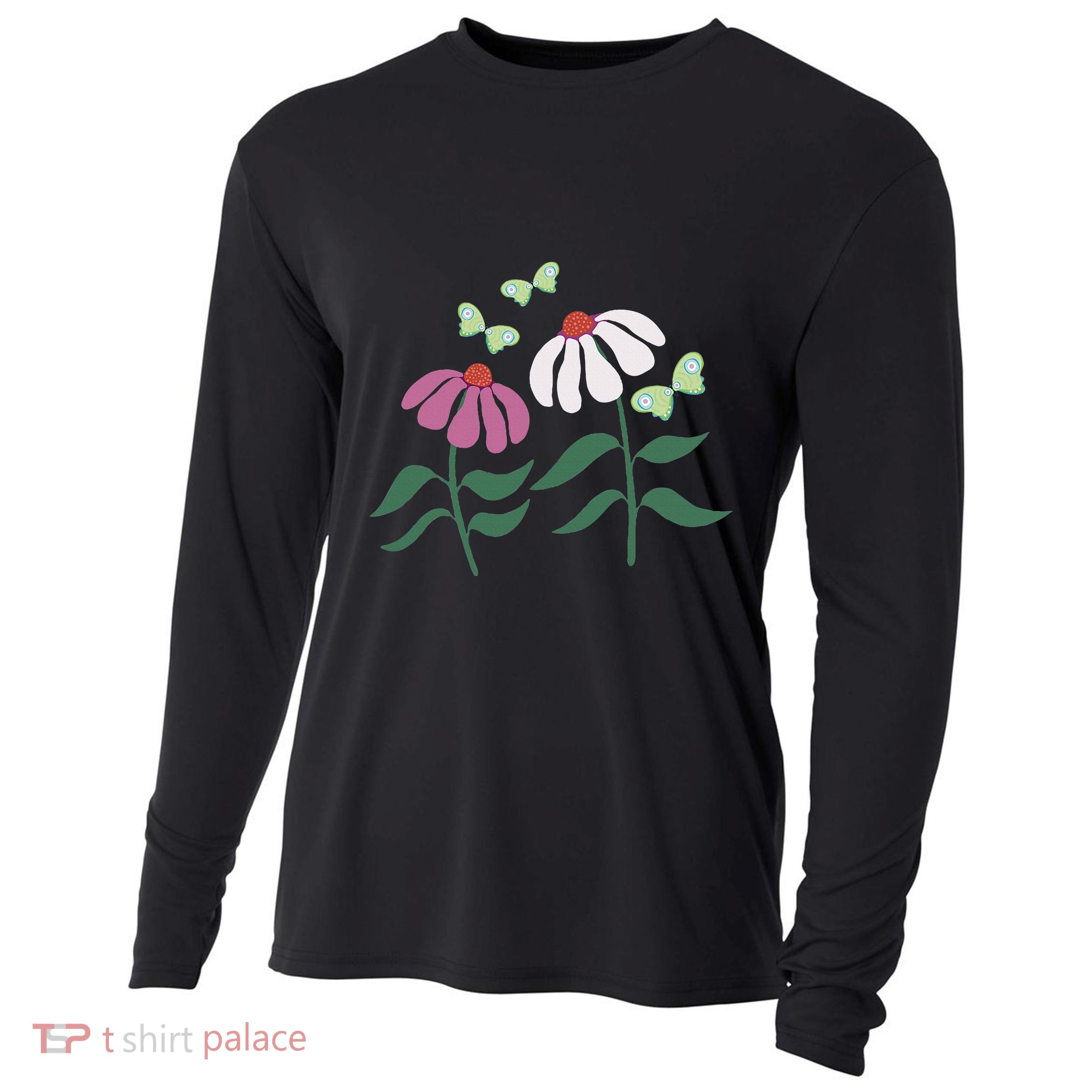 Flower And Butterfly Cone Flower And Butterflies Cooling Performance Long Sleeve Crew