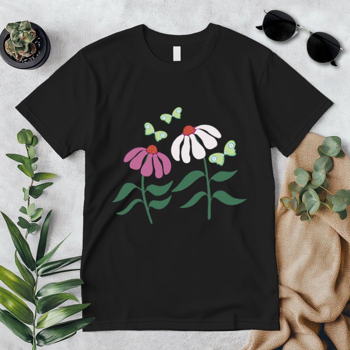 Flower And Butterfly Cone Flower And Butterflies Premium T-Shirt