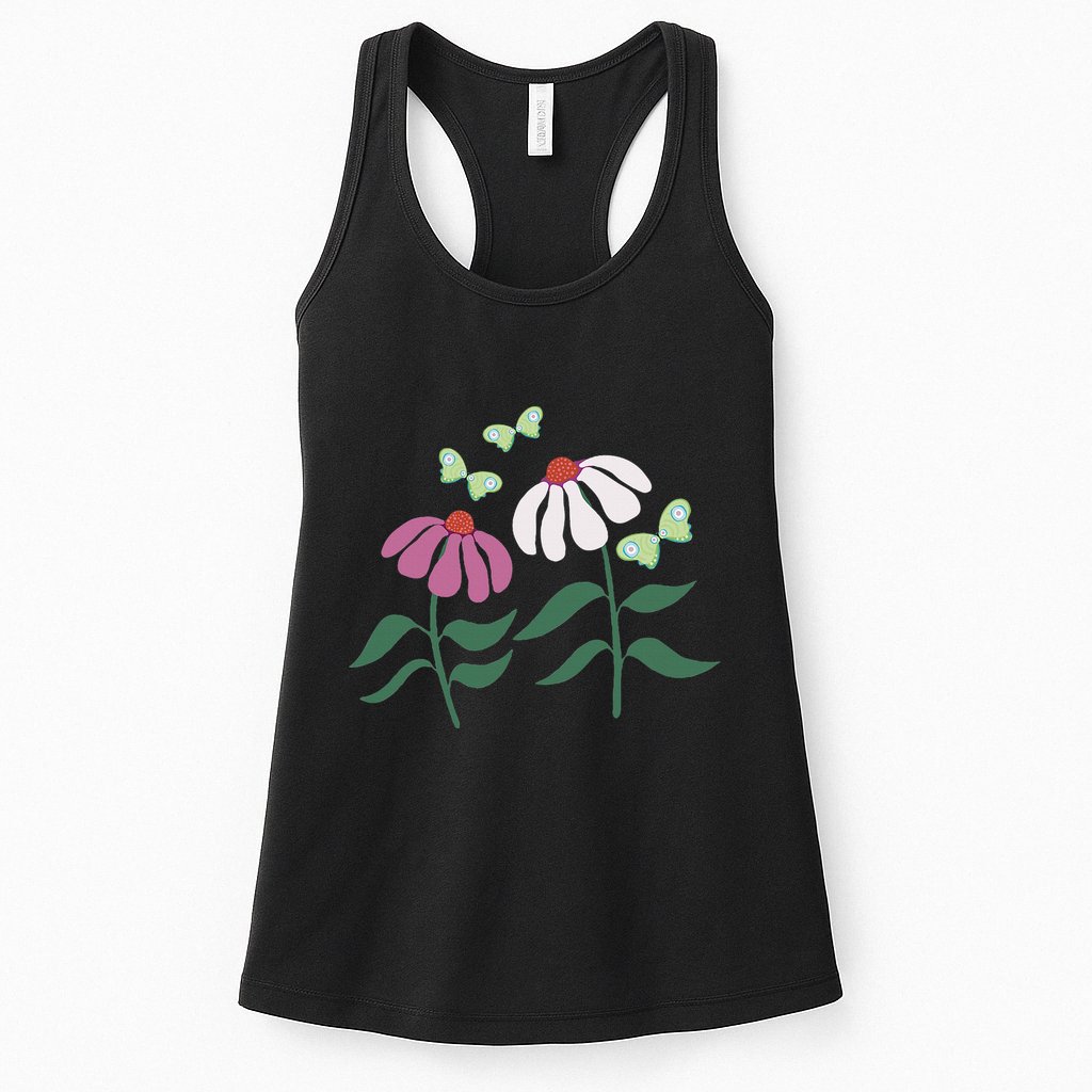 Flower And Butterfly Cone Flower And Butterflies Womens Tank Top