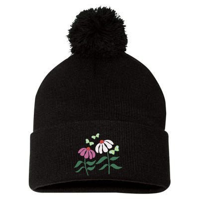 Flower And Butterfly Cone Flower And Butterflies Pom Pom 12in Knit Beanie