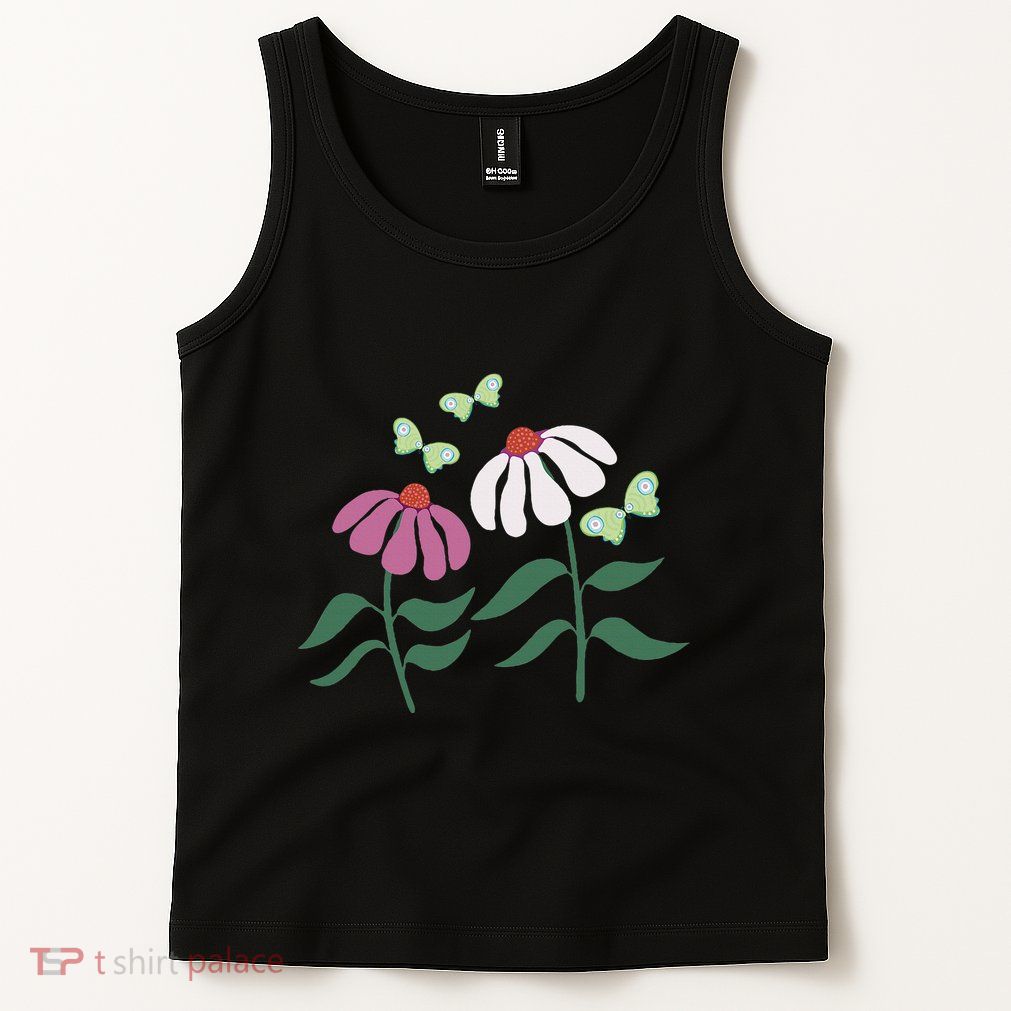 Flower And Butterfly Cone Flower And Butterflies Tank Top