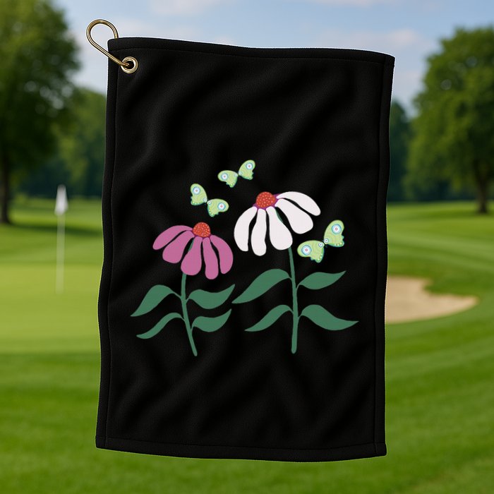 Flower And Butterfly Cone Flower And Butterflies Golf Towel