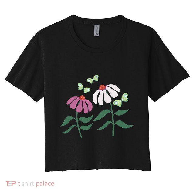 Flower And Butterfly Cone Flower And Butterflies Crop Top
