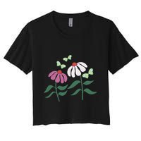 Flower And Butterfly Cone Flower And Butterflies Women's Crop Top Tee
