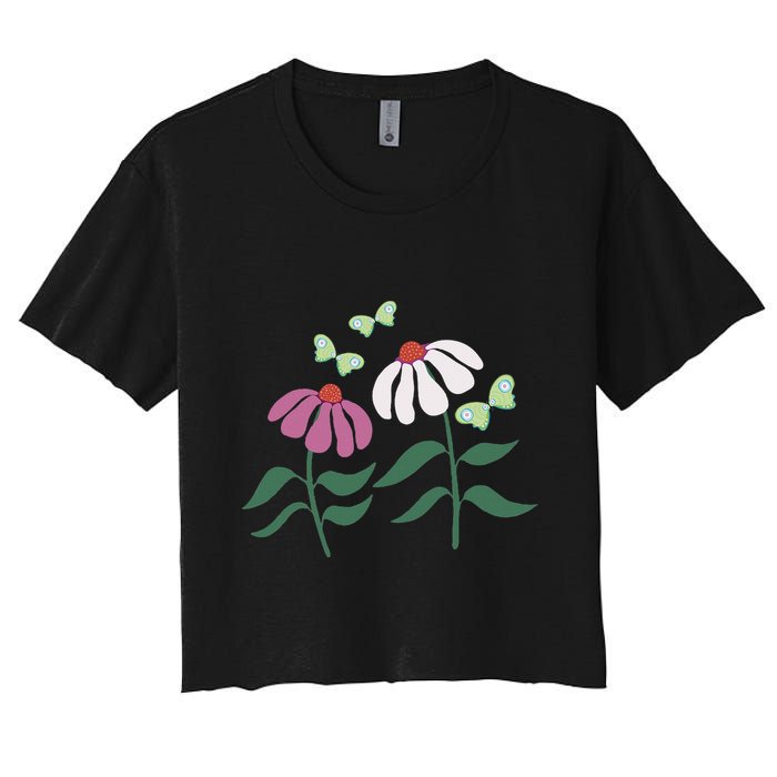 Flower And Butterfly Cone Flower And Butterflies Women's Crop Top Tee