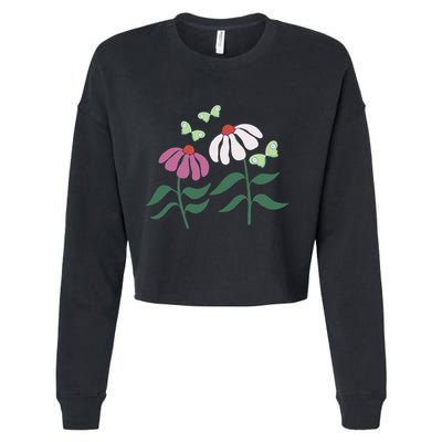 Flower And Butterfly Cone Flower And Butterflies Cropped Pullover Crew