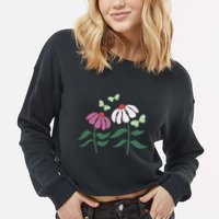 Flower And Butterfly Cone Flower And Butterflies Cropped Pullover Crew