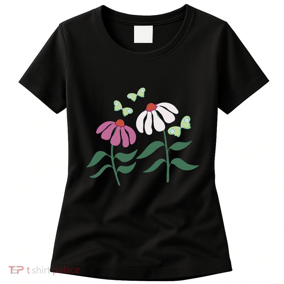 Flower And Butterfly Cone Flower And Butterflies Womens T-Shirt