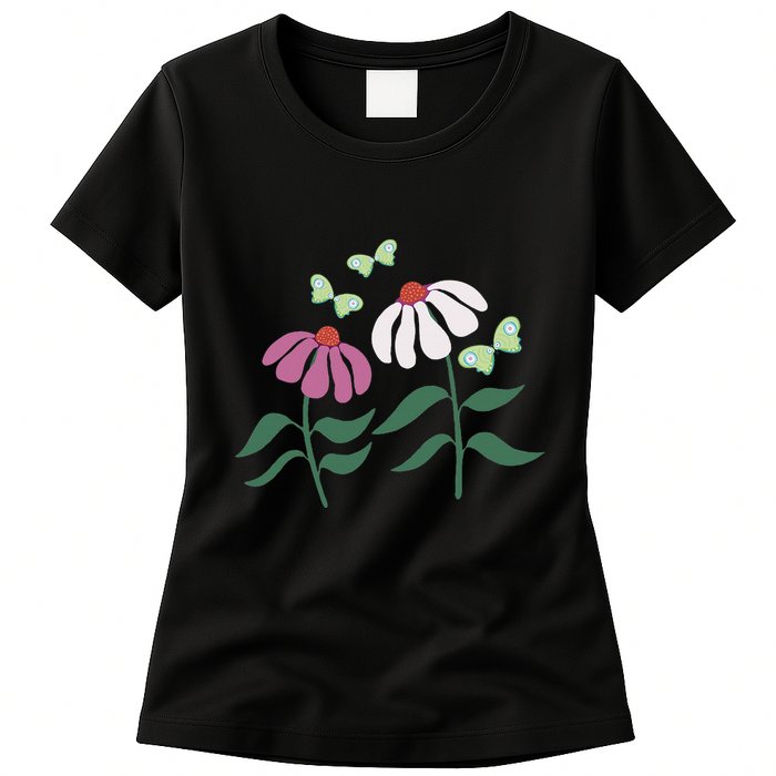 Flower And Butterfly Cone Flower And Butterflies Womens T-Shirt