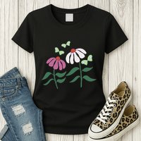 Flower And Butterfly Cone Flower And Butterflies Womens T-Shirt