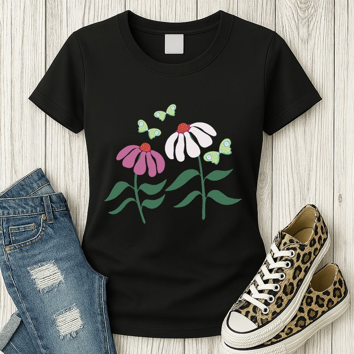 Flower And Butterfly Cone Flower And Butterflies Womens T-Shirt