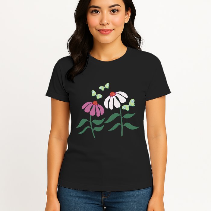 Flower And Butterfly Cone Flower And Butterflies Womens T-Shirt