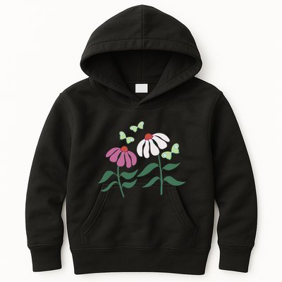 Flower And Butterfly Cone Flower And Butterflies Kids Hoodie