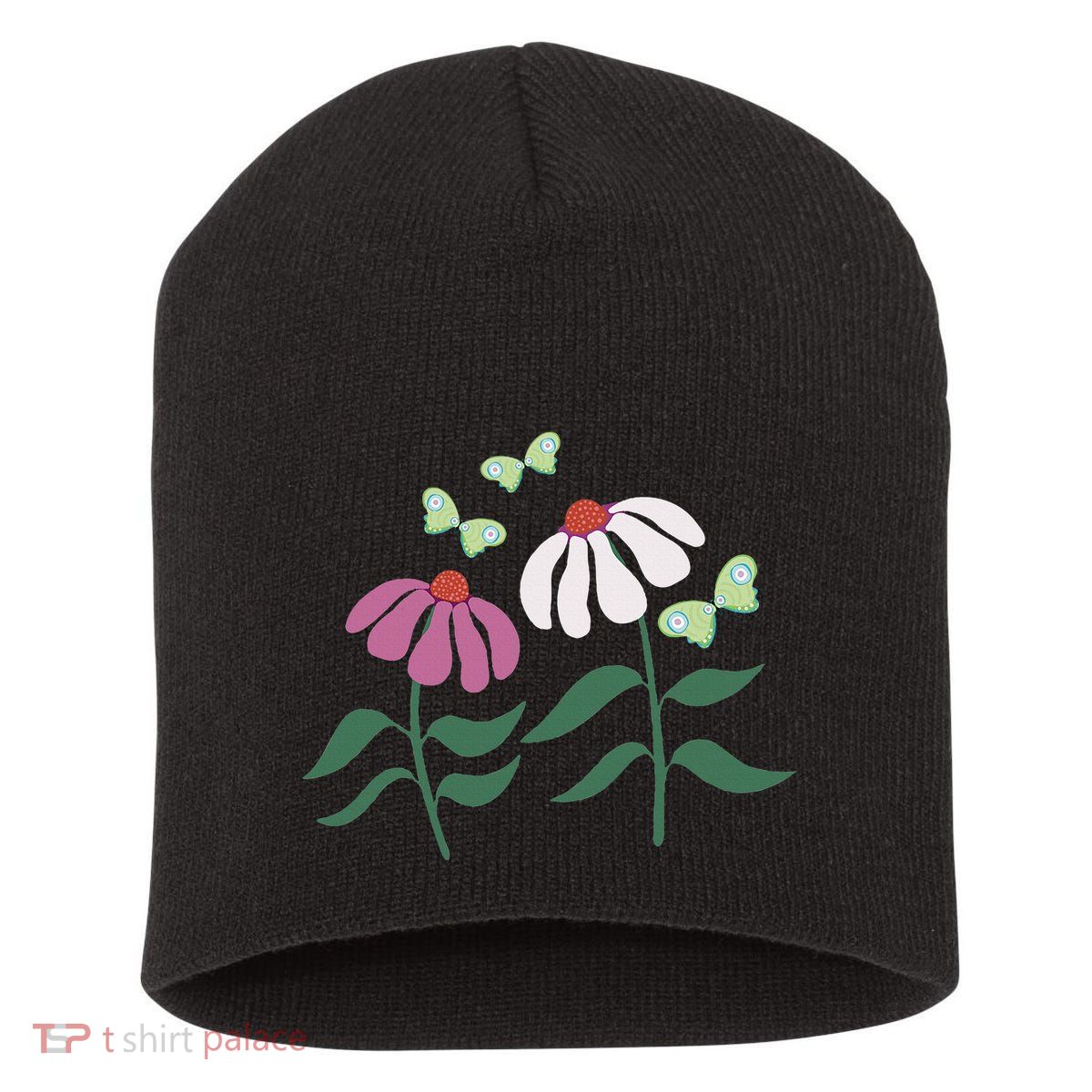 Flower And Butterfly Cone Flower And Butterflies Short Acrylic Beanie