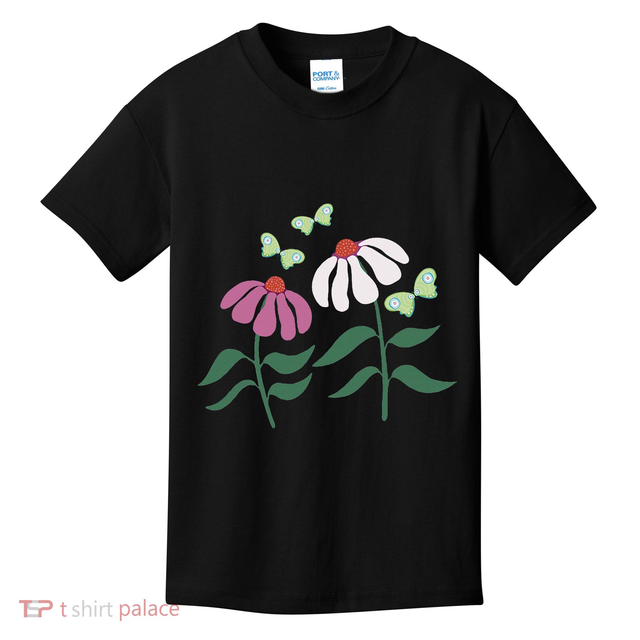 Flower And Butterfly Cone Flower And Butterflies Kids T-Shirt