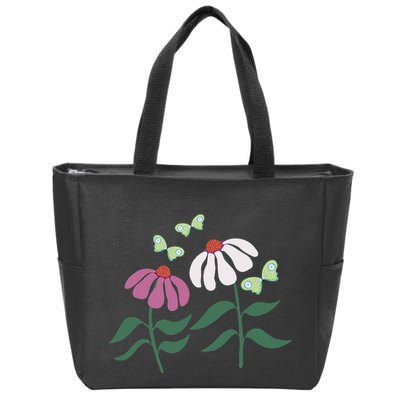Flower And Butterfly Cone Flower And Butterflies Zip Tote Bag