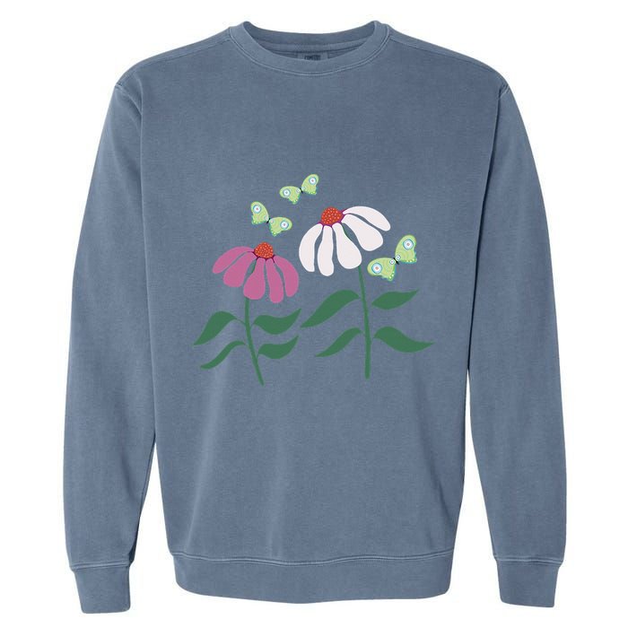 Flower And Butterfly Cone Flower And Butterflies Garment-Dyed Sweatshirt