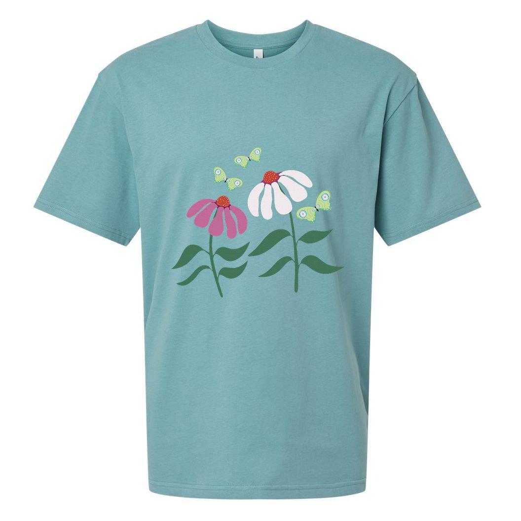 Flower And Butterfly Cone Flower And Butterflies Sueded Cloud Jersey T-Shirt